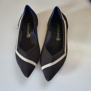 Rothy’s The Point Pointed Toe Black White Flats Rare Sz 10